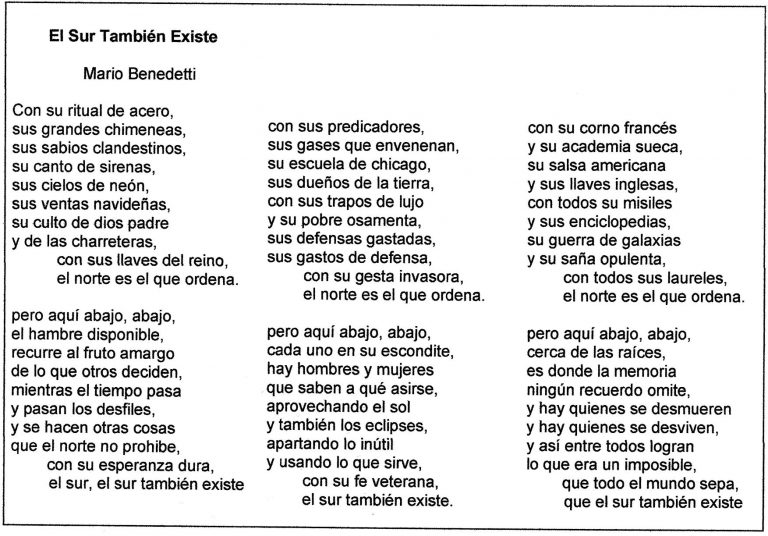 El Sur Tambien Existe Poema De Mario Benedetti